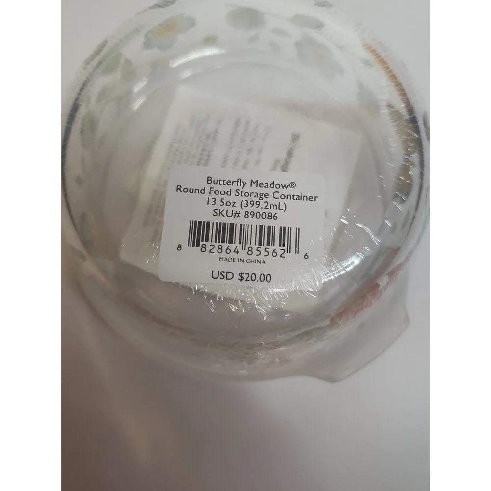 Lenox Butterfly Meadow Round Food Storage Container 13.5 oz Glass W/ Lid Sealed